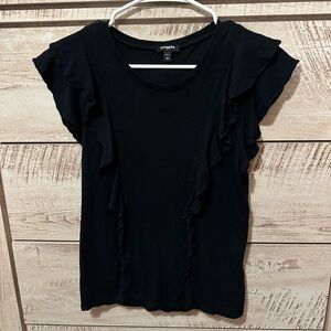 Express Black Ruffled Cap Sleeve Blouse